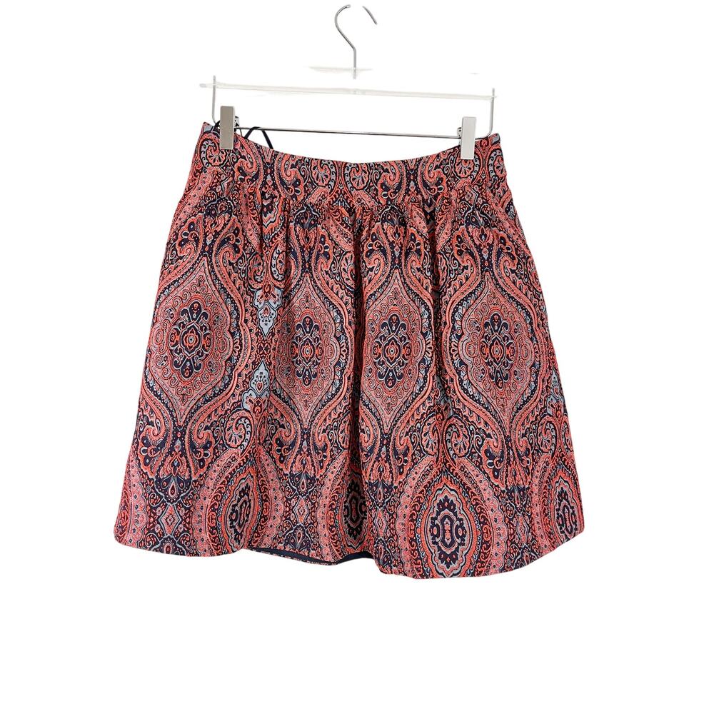 Moulinette Souers Pleated Red Printed Flared Skirt Women's Size Small